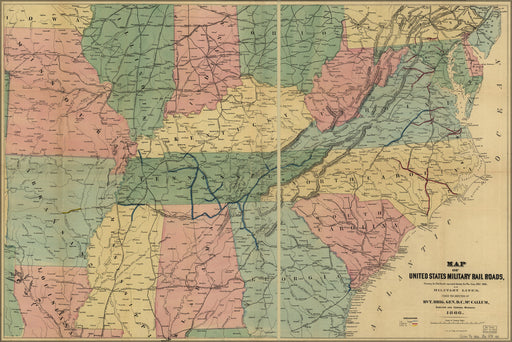 24"x36" Gallery Poster, Map of United States military railroads 1866 p2
