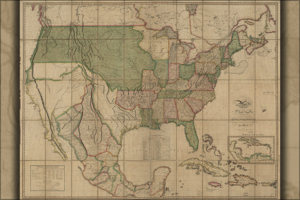 24"x36" Gallery Poster, Map of United States of America & mexico 1820 p2