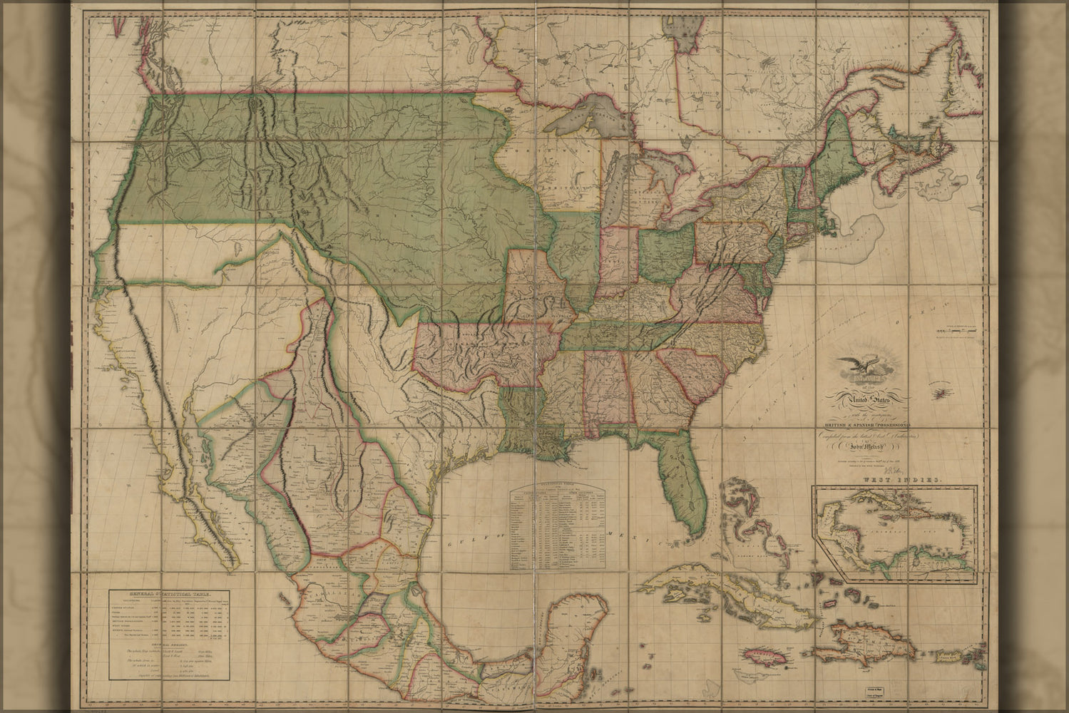 24"x36" Gallery Poster, Map of United States of America & mexico 1820 p2