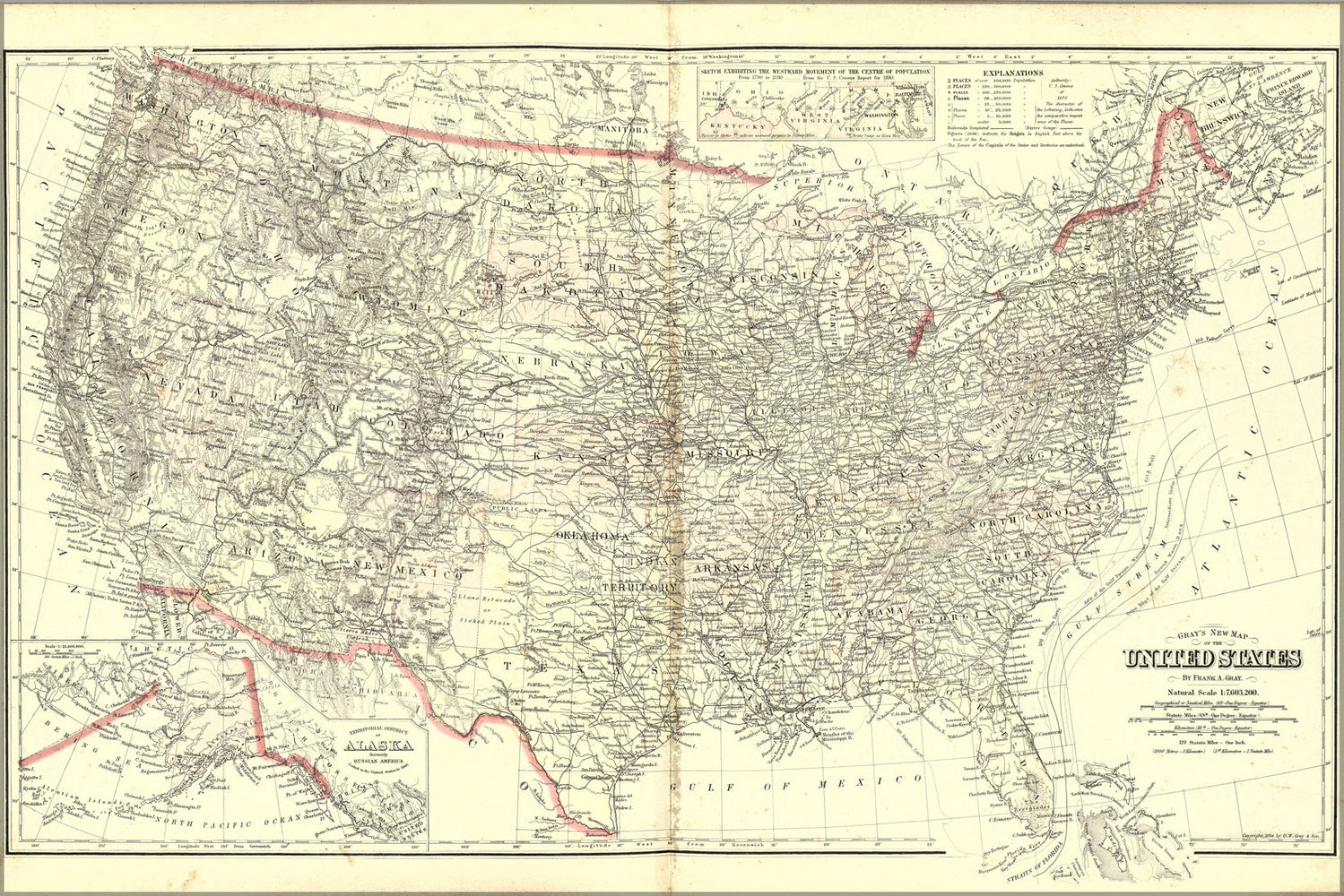 24"x36" Gallery Poster, Map of United States of america 1894