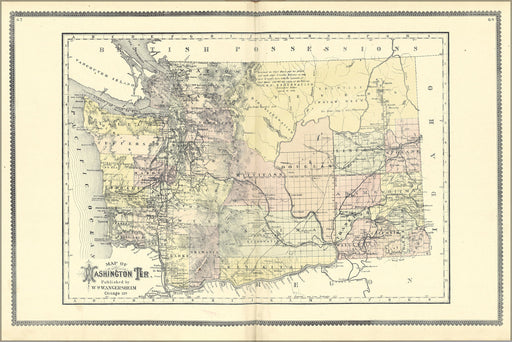 24"x36" Gallery Poster, Map of Washington state Territory 1889