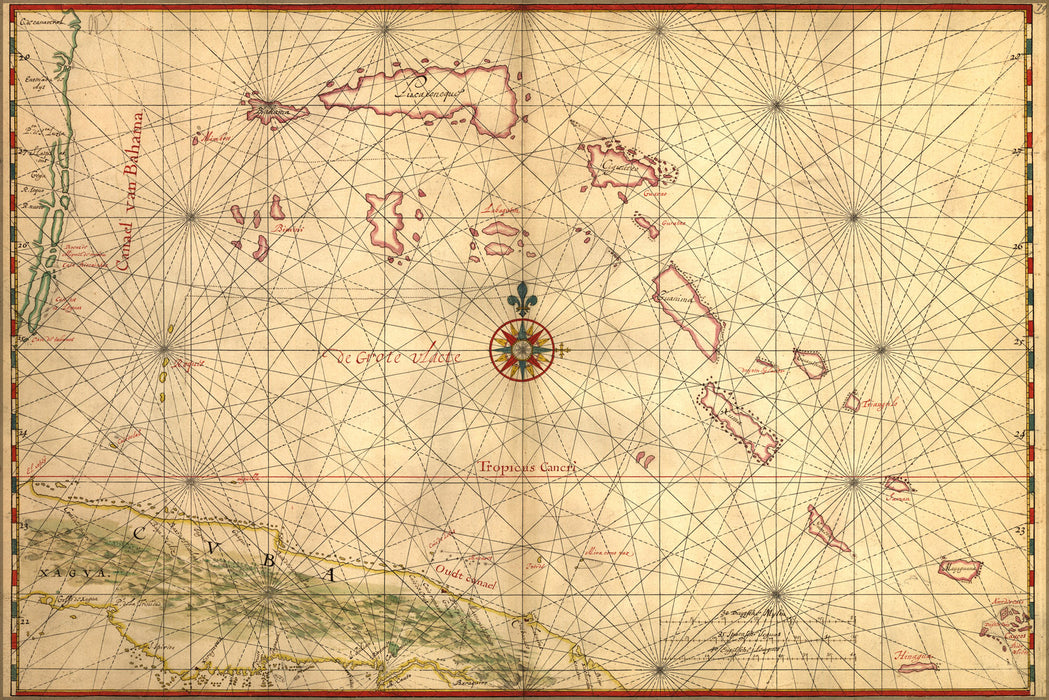 24"x36" Gallery Poster, Map of a part of Cuba and the Bahamas 1650