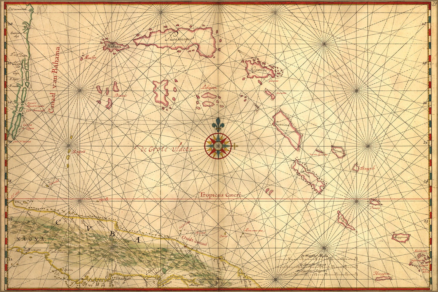 24"x36" Gallery Poster, Map of a part of Cuba and the Bahamas 1650