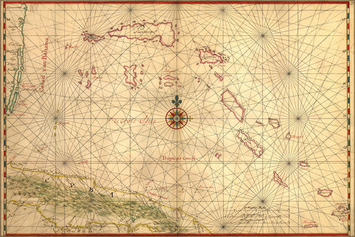 24"x36" Gallery Poster, Map of a part of Cuba and the Bahamas 1650