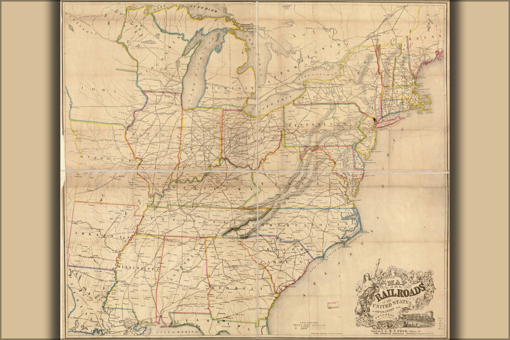 24"x36" Gallery Poster, Map of all railroads in the United States 1854 p2