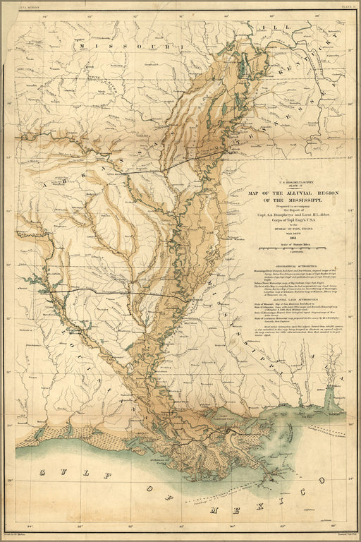 24"x36" Gallery Poster, Map of alluvial region of Mississippi river 1861