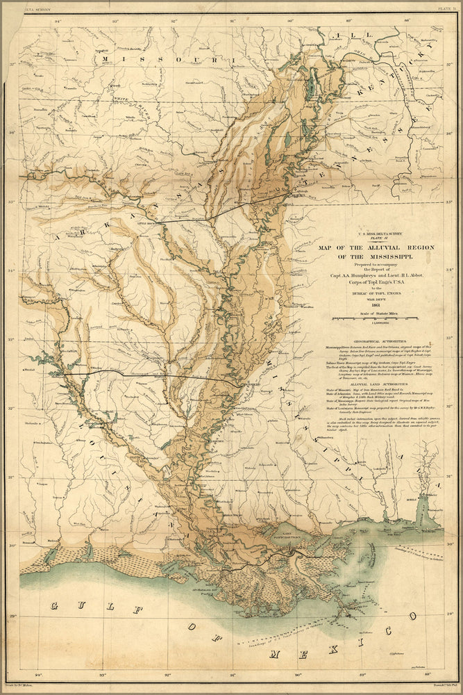 24"x36" Gallery Poster, Map of alluvial region of Mississippi river 1861
