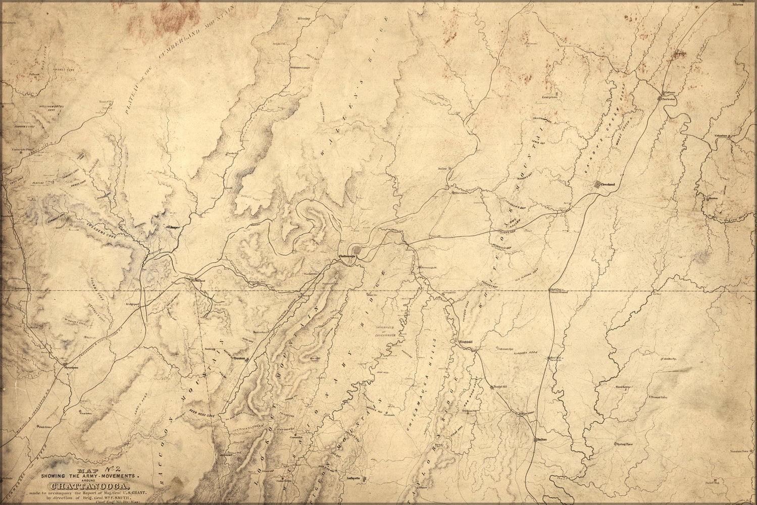 24"x36" Gallery Poster, Map of army movements around Chattanooga 1864