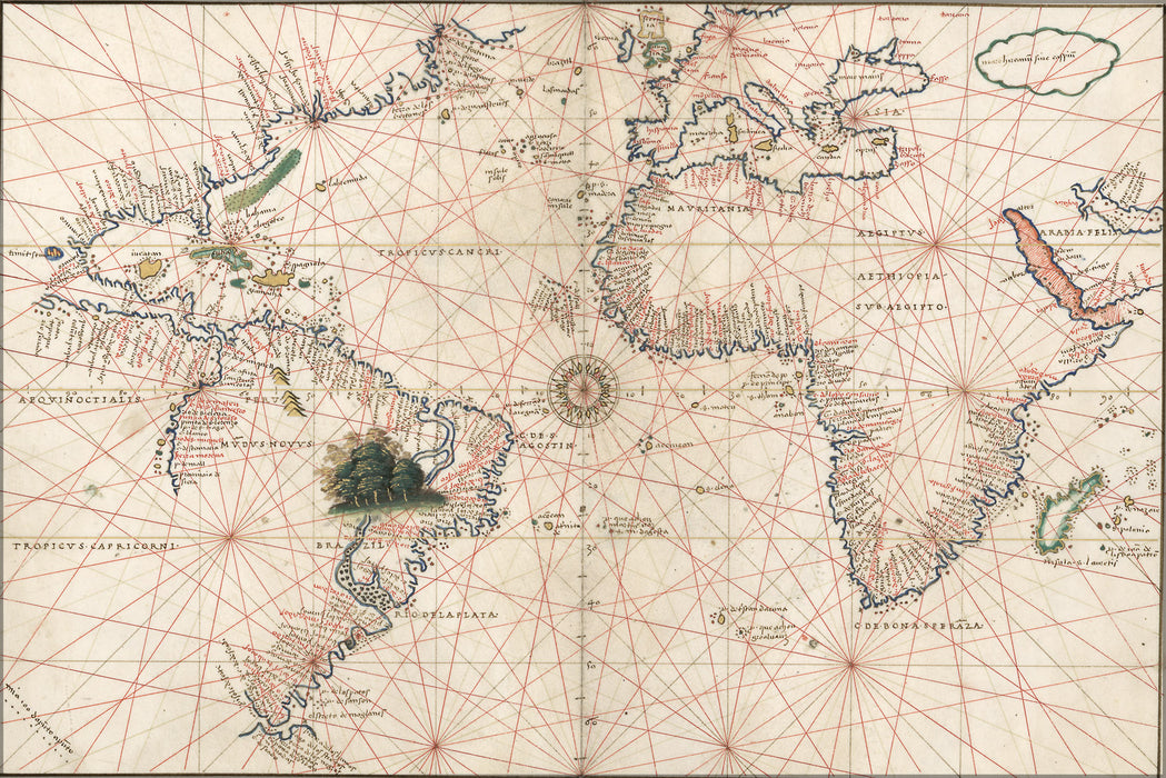 24"x36" Gallery Poster, Map of atlantic ocean and america 1544