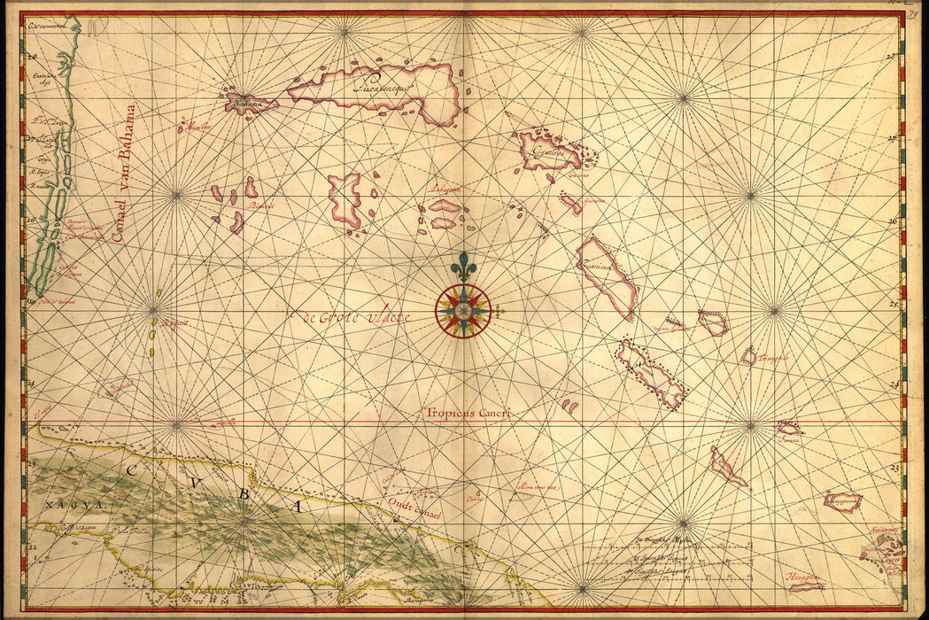 24"x36" Gallery Poster, Map of bahamas and cuba 1650