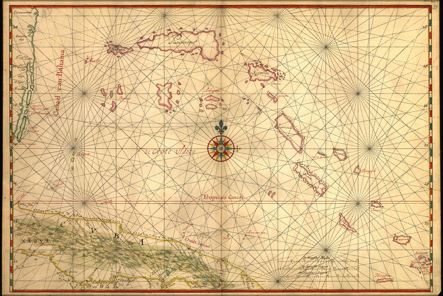 24"x36" Gallery Poster, Map of bahamas and cuba 1650