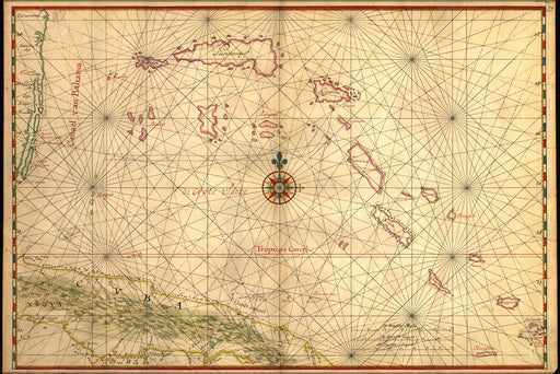 24"x36" Gallery Poster, Map of bahamas and cuba 1650