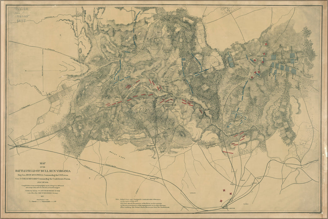 24"x36" Gallery Poster, Map of battle field Bull Run, Virginia pub 1877
