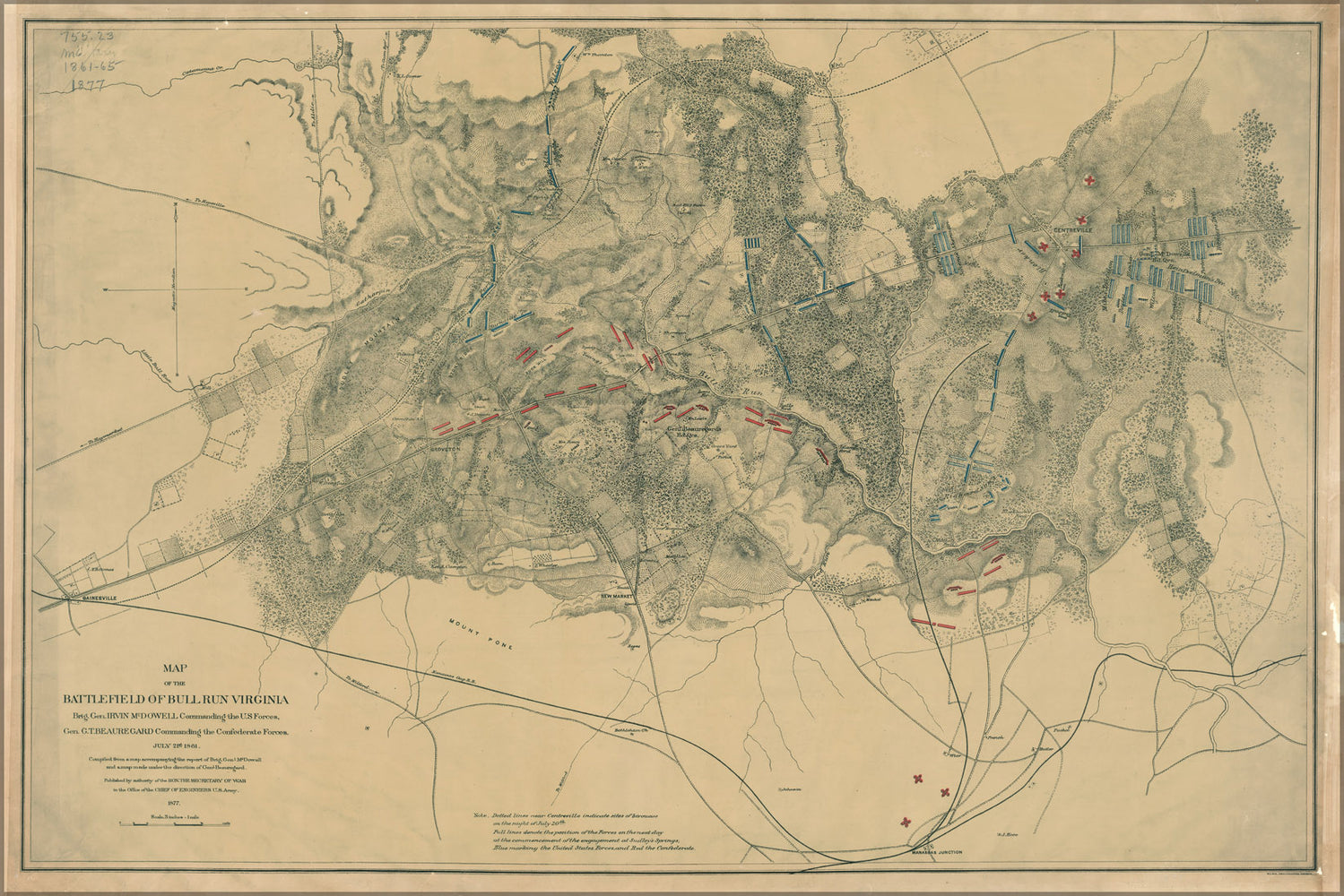 24"x36" Gallery Poster, Map of battle field Bull Run, Virginia pub 1877