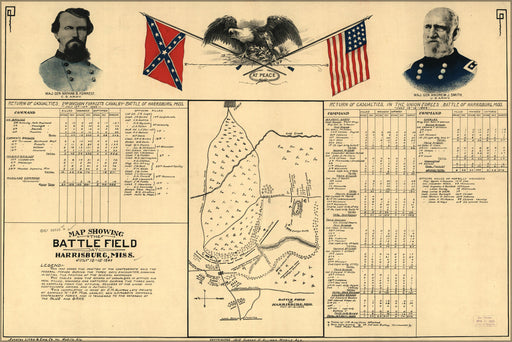 24"x36" Gallery Poster, Map of battle field Harrisburg Mississippi 1864