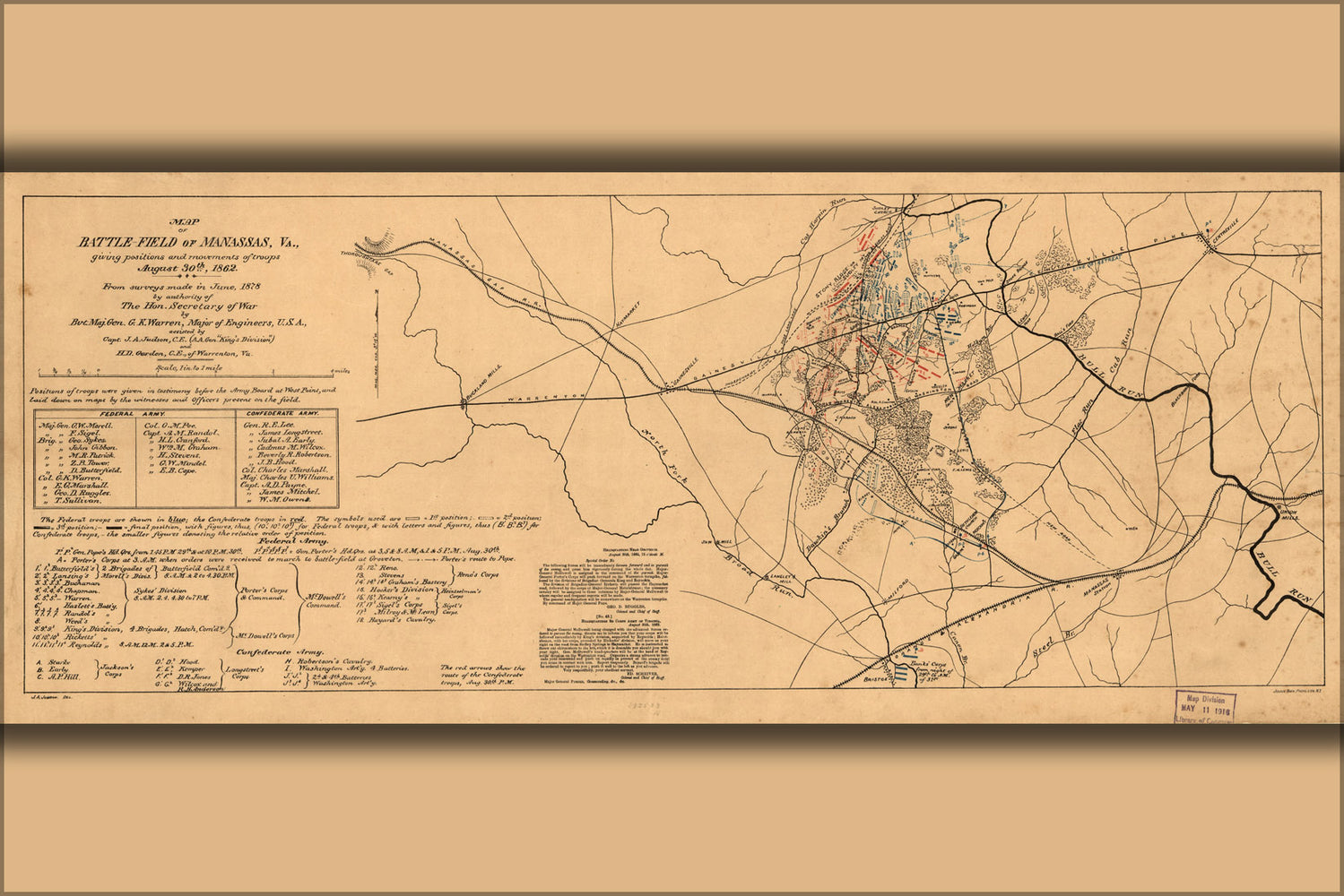 24"x36" Gallery Poster, Map of battle field of Manassas, Virginia 1862