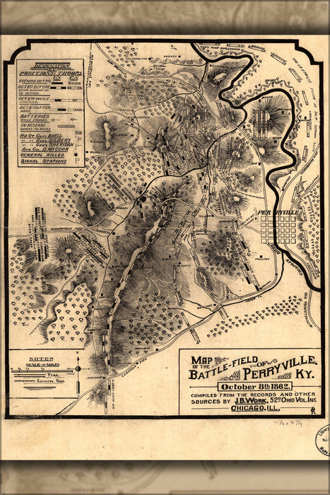 24"x36" Gallery Poster, Map of battle field of Perryville Kentucky 1862