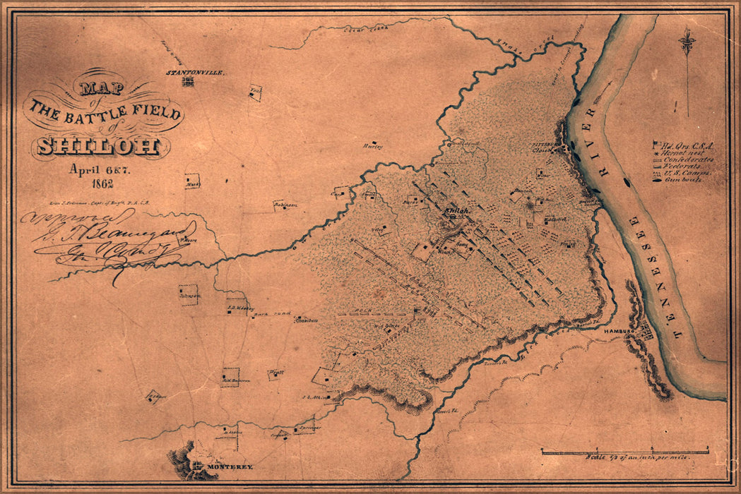 24"x36" Gallery Poster, Map of battle field of Shiloh April 6 & 7 1862