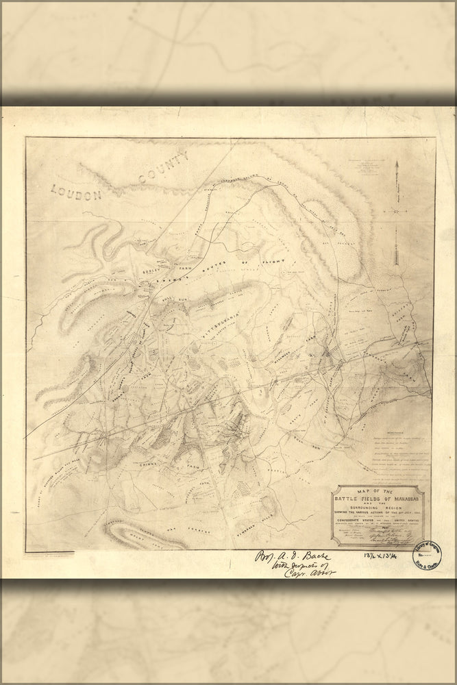 24"x36" Gallery Poster, Map of battle fields of Manassas virginia 1862