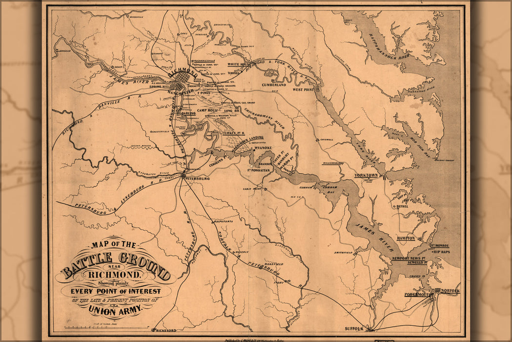 24"x36" Gallery Poster, Map of battle ground near Richmond virginia 1862