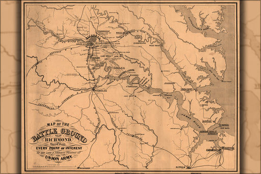 24"x36" Gallery Poster, Map of battle ground near Richmond virginia 1862