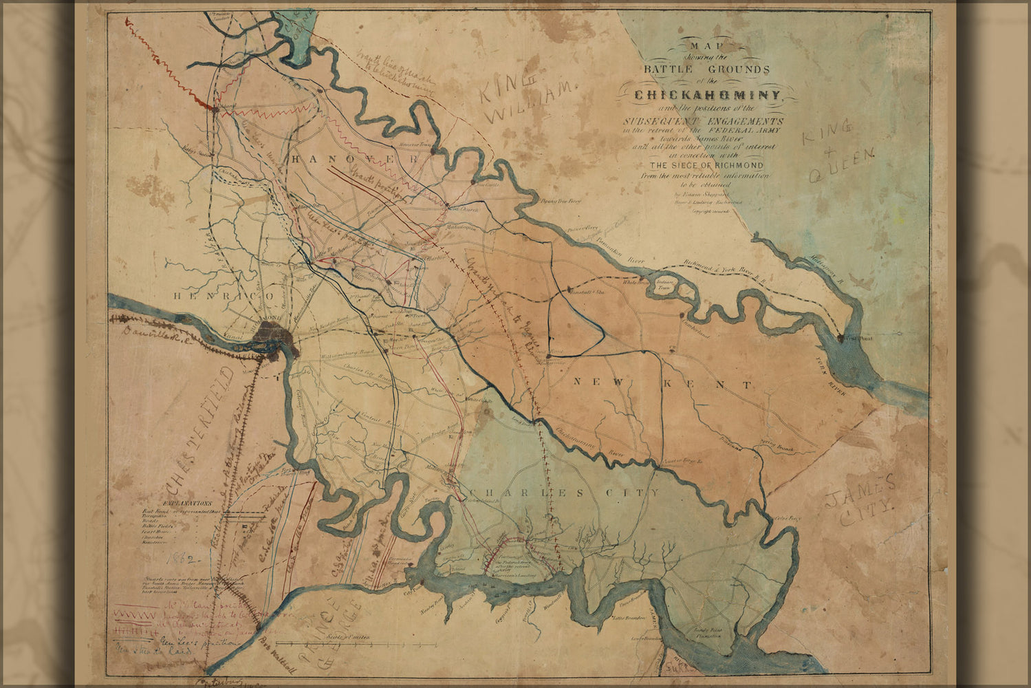 24"x36" Gallery Poster, Map of battle grounds of Chickahominy 1862 p1