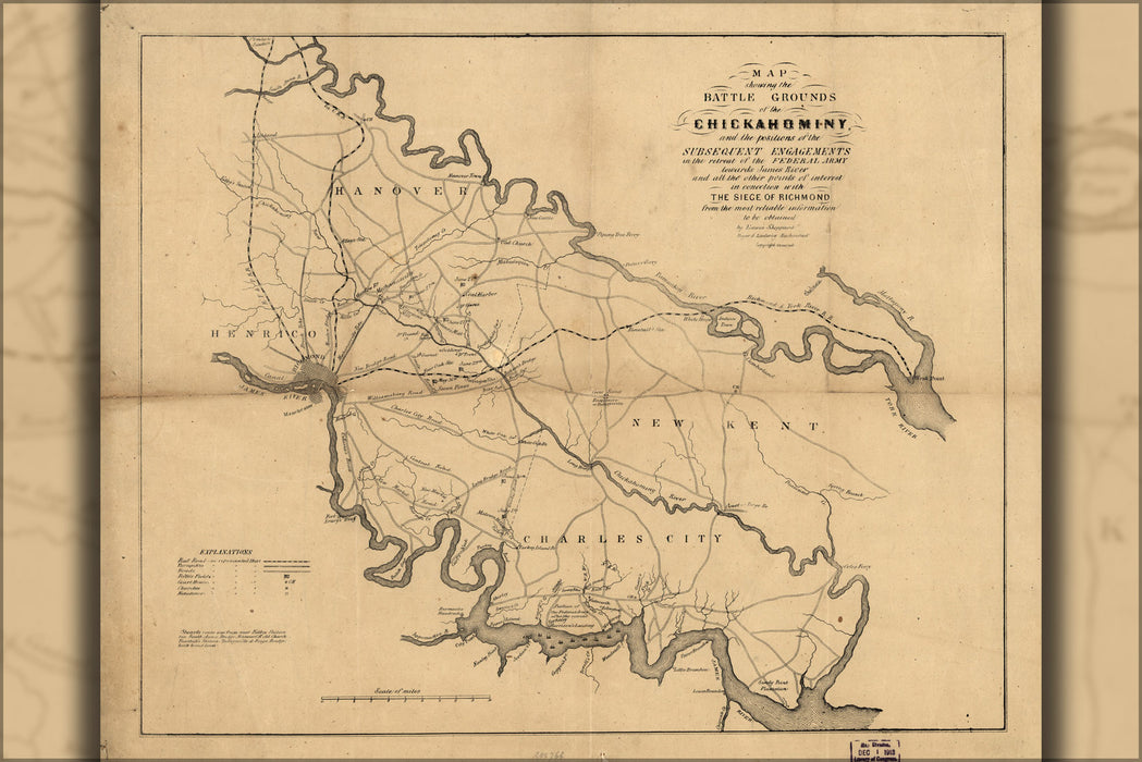 24"x36" Gallery Poster, Map of battle grounds of Chickahominy 1862 p2