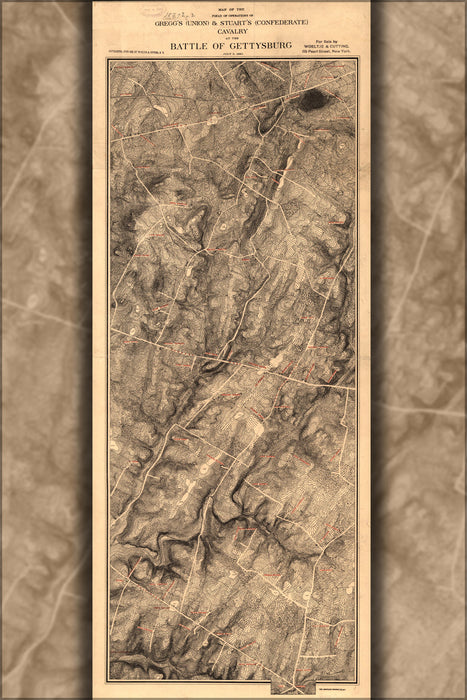 24"x36" Gallery Poster, Map of battle of gettysburg cavalry July 3, 1863 Gregg (Union) & Stuart (Confederate)