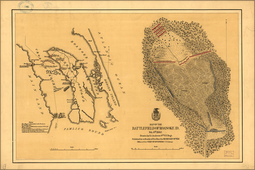 24"x36" Gallery Poster, Map of battlefield of Roanoke Island 1862