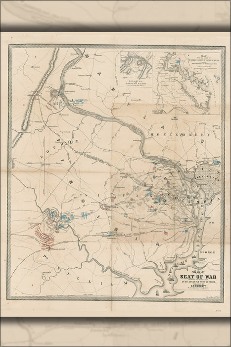 24"x36" Gallery Poster, Map of battles first Manassas & Balls Bluff 1861