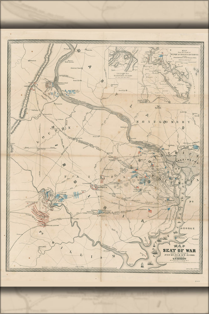 24"x36" Gallery Poster, Map of battles first Manassas & Balls Bluff 1861