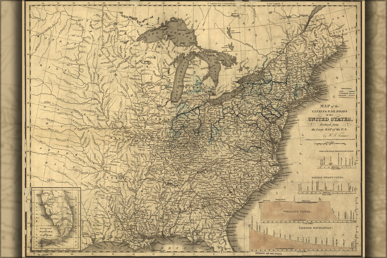 24"x36" Gallery Poster, Map of canals & railroads United States 1830 p2