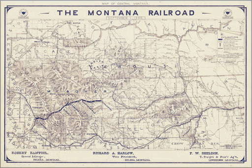 24"x36" Gallery Poster, Map of central Montana, Montana Railroad 1899