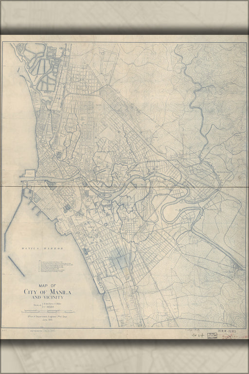 24"x36" Gallery Poster, Map of city of Manila Philippines 1919