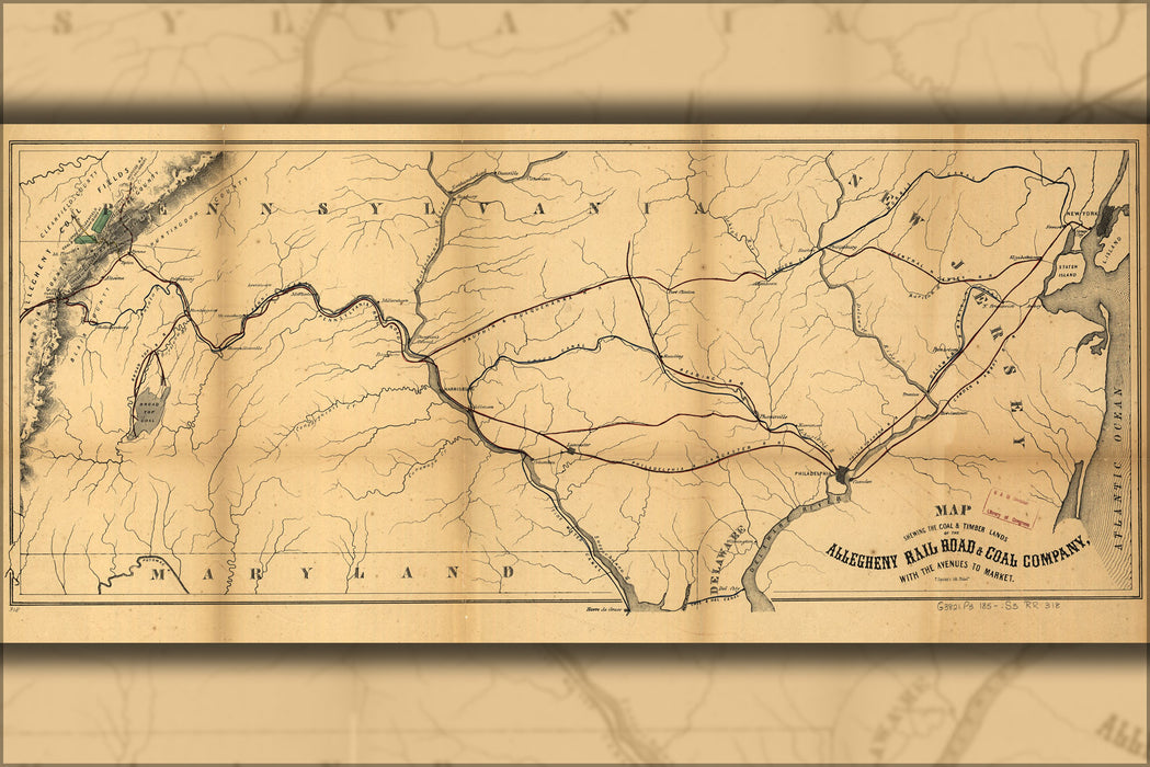 24"x36" Gallery Poster, Map of coal & timber of Allegheny RailRoad 1850