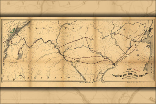 24"x36" Gallery Poster, Map of coal & timber of Allegheny RailRoad 1850