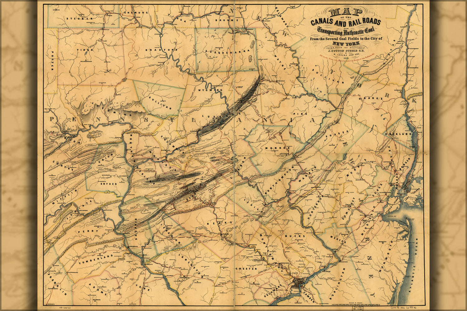 24"x36" Gallery Poster, Map of coal transportation to New York city 1856