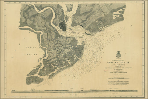 24"x36" Gallery Poster, Map of defences of Charleston city & harbor 1865