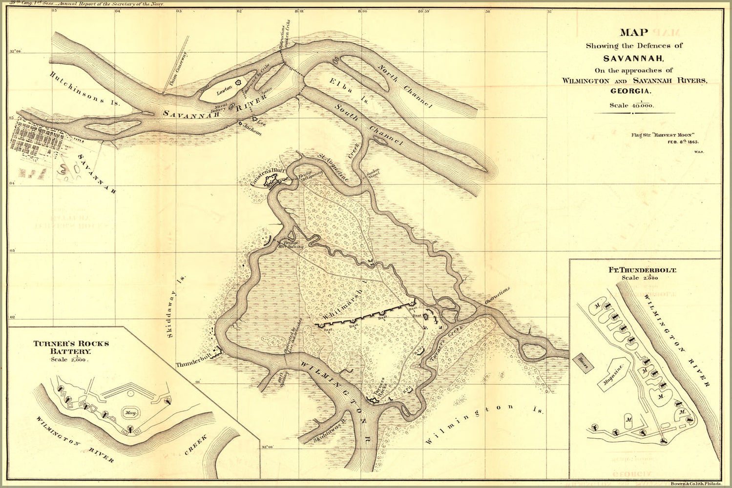 24"x36" Gallery Poster, Map of defenses of Savannah georgia 1865