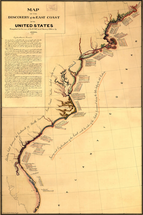 24"x36" Gallery Poster, Map of discovery East Coast of United States 1856