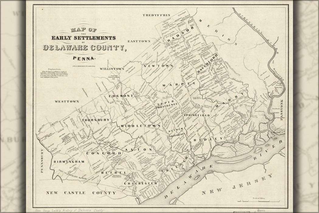 24"x36" Gallery Poster, Map of early Delaware County, Pennsylvania 1790