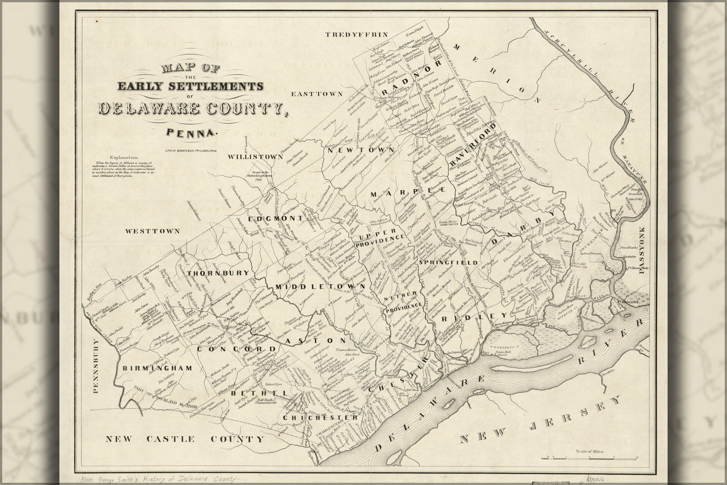 24"x36" Gallery Poster, Map of early Delaware County, Pennsylvania 1790