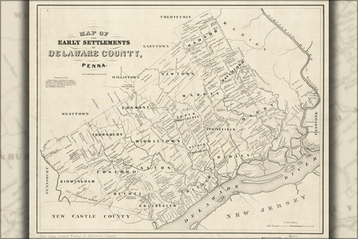 24"x36" Gallery Poster, Map of early Delaware County, Pennsylvania 1790