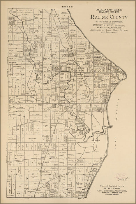 24"x36" Gallery Poster, Map of east Racine County Wisconsin 1893