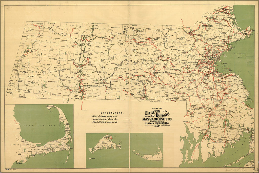24"x36" Gallery Poster, Map of electric railways of Massachusetts 1899