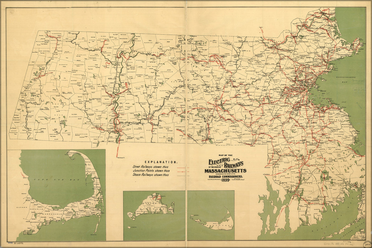 24"x36" Gallery Poster, Map of electric railways of Massachusetts 1899