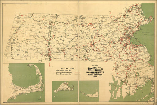 24"x36" Gallery Poster, Map of electric railways of Massachusetts 1899
