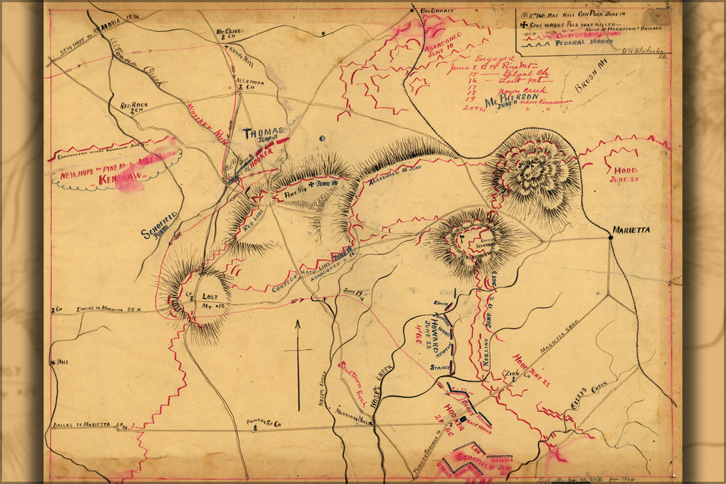 24"x36" Gallery Poster, Map of environs Kenesaw Mountain georgia 1864