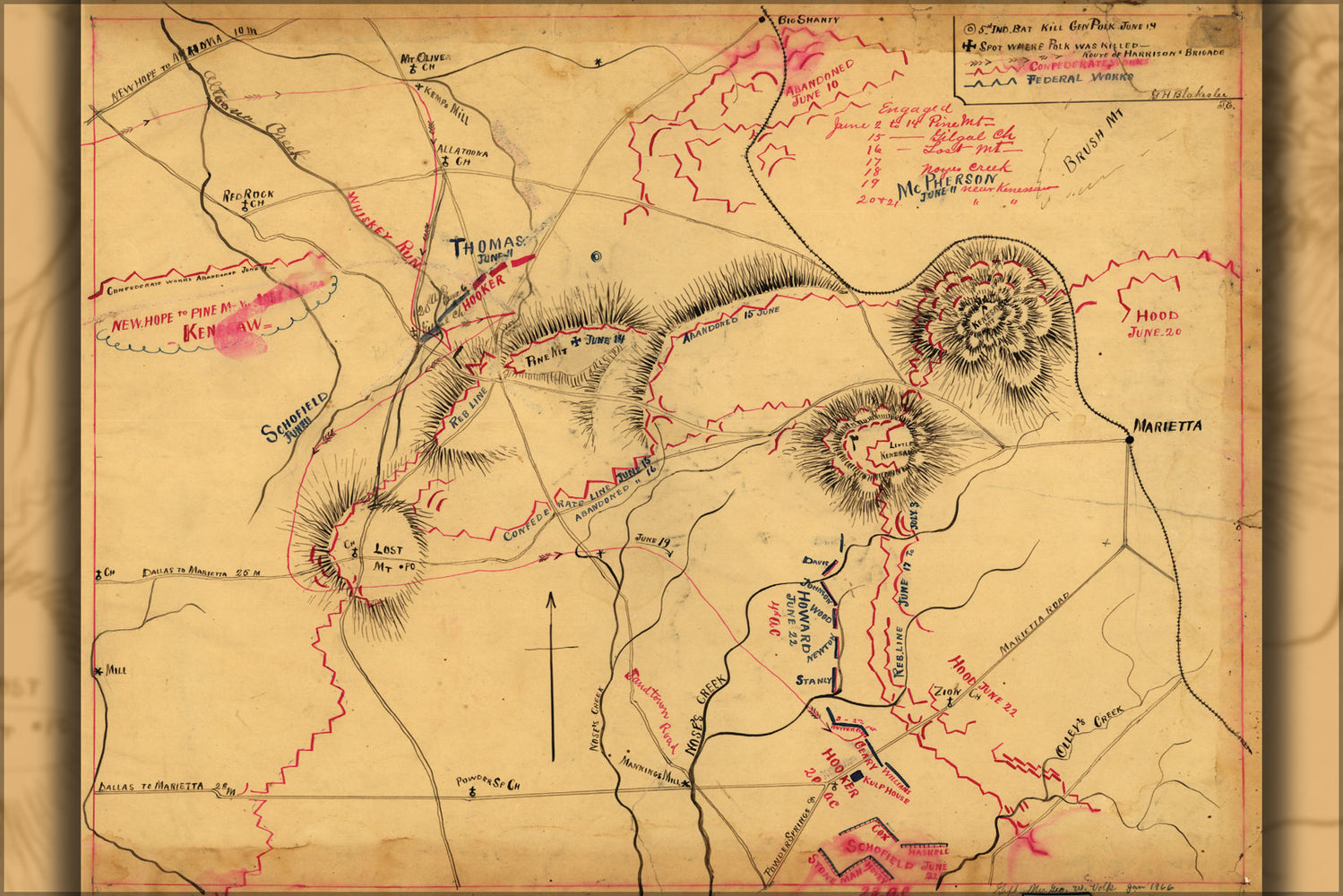 24"x36" Gallery Poster, Map of environs Kenesaw Mountain georgia 1864