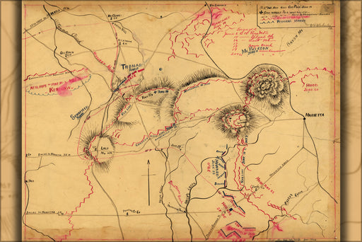24"x36" Gallery Poster, Map of environs Kenesaw Mountain georgia 1864
